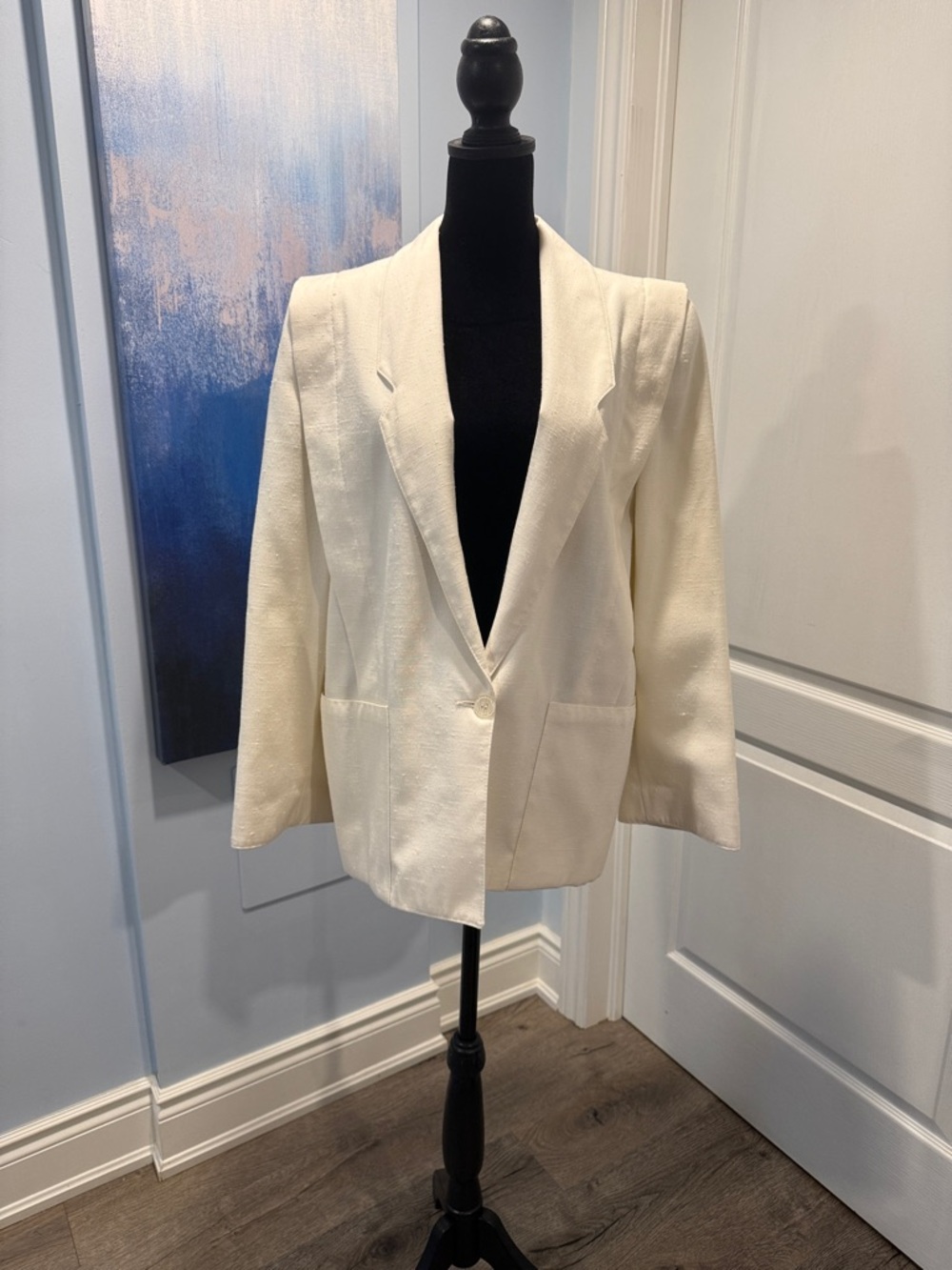 Vintage Women's Cream Single-Button Blazer-Faux Linen